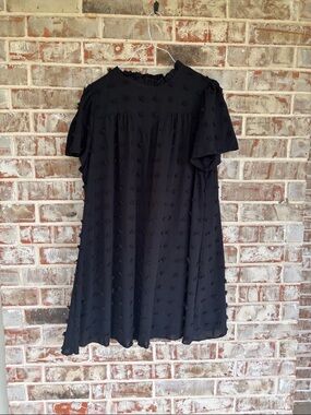 SHEIN Curve Black Dotted Swiss Short Plus Size Dress